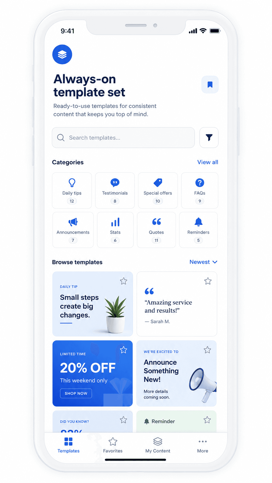 Mobile preview of an always-on template campaign board