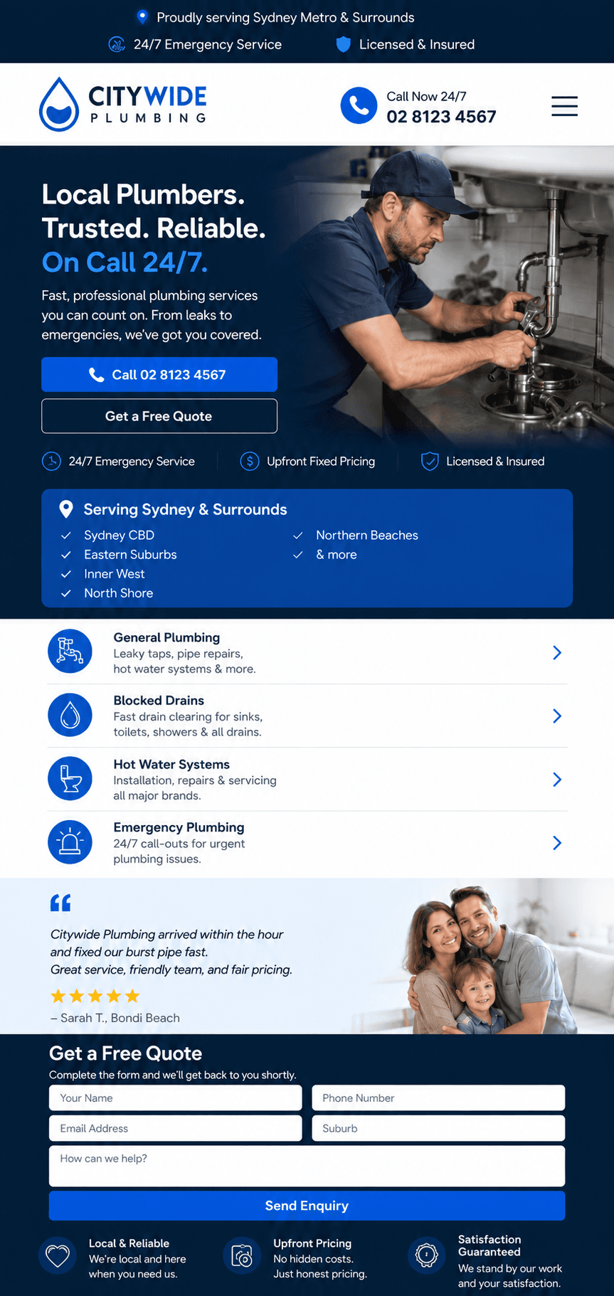 Mobile preview of a local service business website