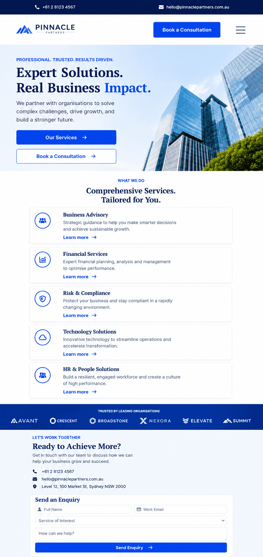 Mobile preview of a professional services website