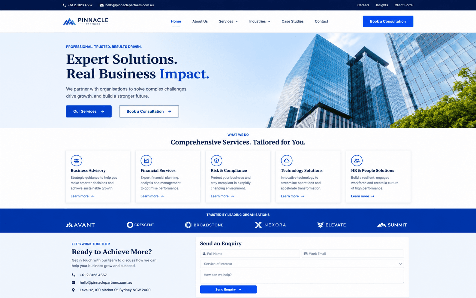 Desktop preview of a professional services website